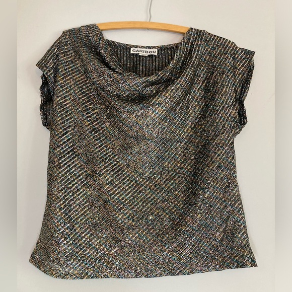 Vintage sparkly metallic cowl neck top - Picture 1 of 5